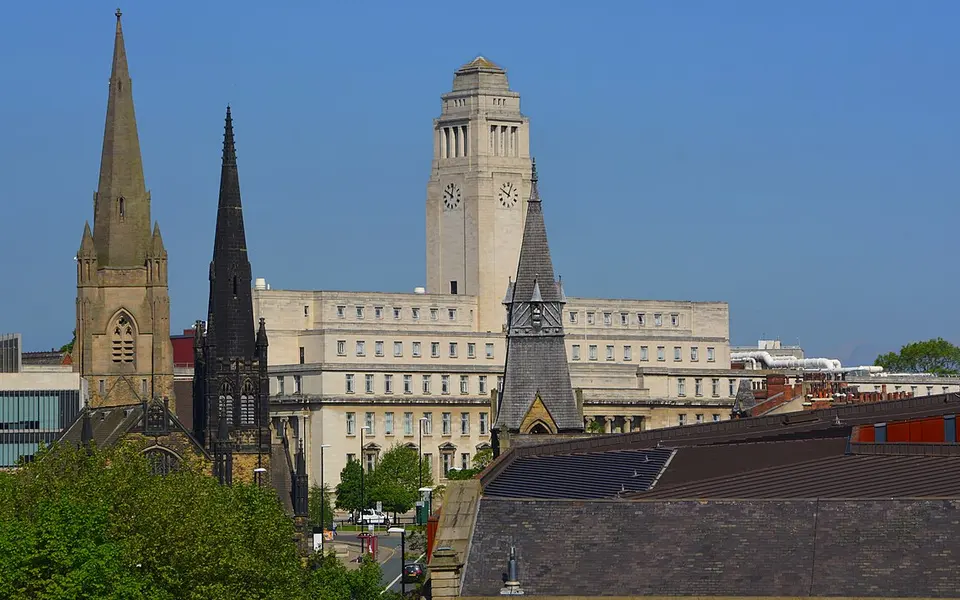 The Parkinson Building and surrounding university buildings in Leeds, photographed in 2017.
