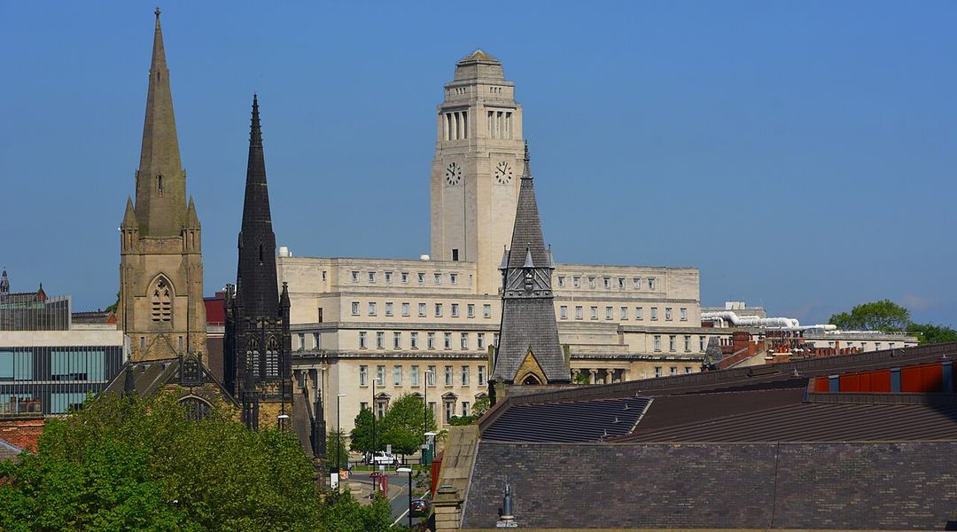 The Parkinson Building and surrounding university buildings in Leeds, photographed in 2017.